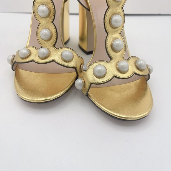 Gucci Gold Pearls Chunky Heels Sandals 8/38 - Picture 8 of 8